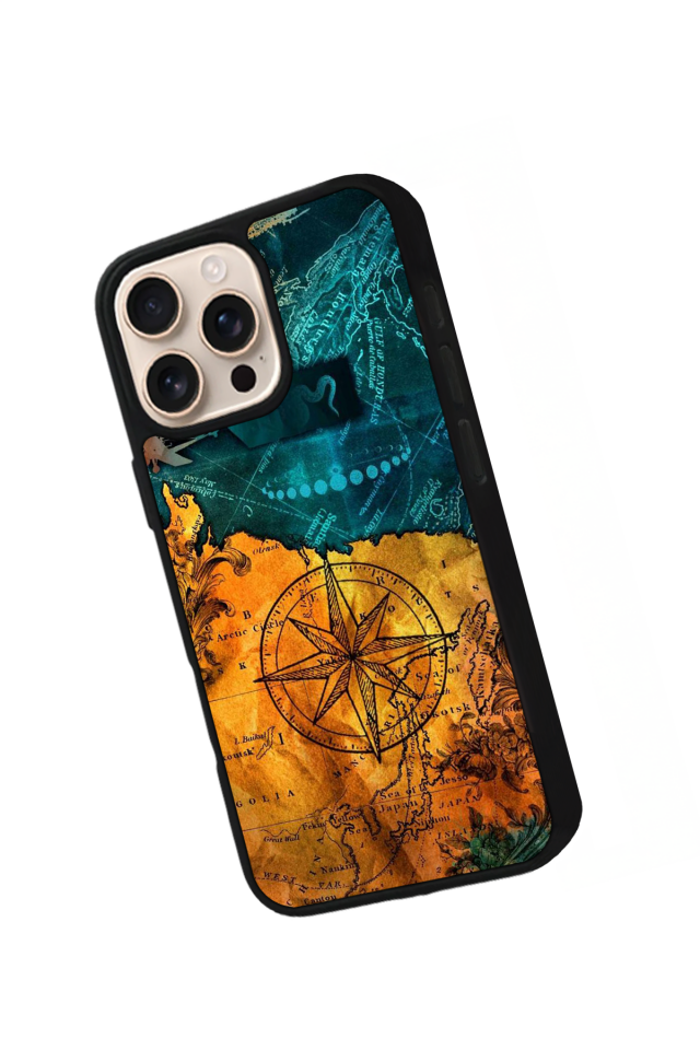 iPhone 16 Pro Uyumlu Harita Tasarımlı Glossy Premium Kılıf