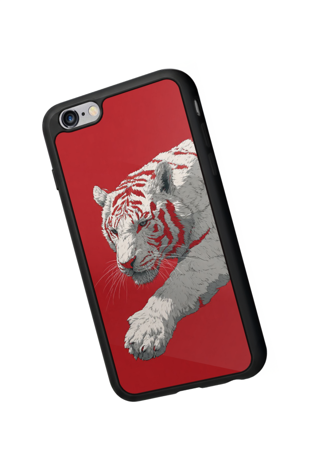 iPhone 6s Plus Uyumlu Kirmizi ve Kaplan Tasarımlı Glossy Premium Kılıf