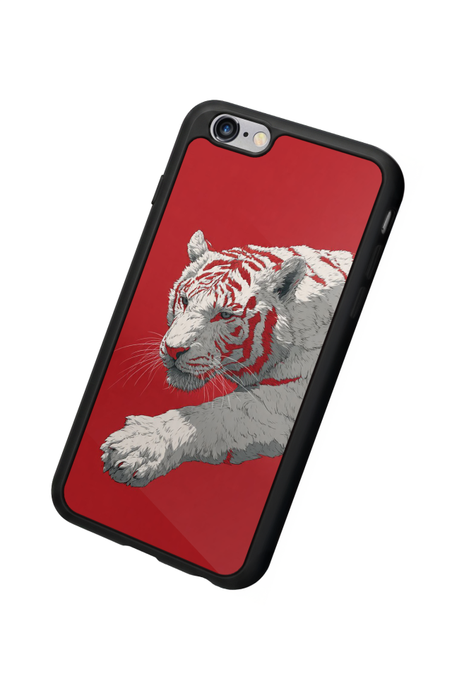 iPhone 6s Plus Uyumlu Kirmizi ve Kaplan Tasarımlı Glossy Premium Kılıf