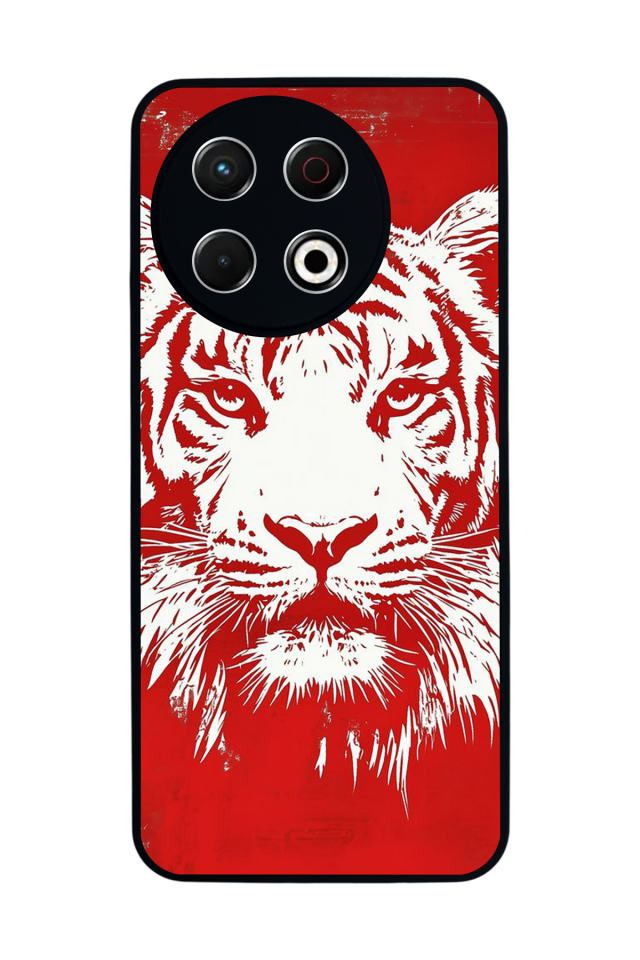 Tecno Spark 30 Pro Uyumlu Kirmizi ve Kaplan Tasarımlı Glossy Premium Kılıf