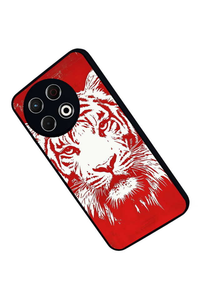 Tecno Spark 30 Pro Uyumlu Kirmizi ve Kaplan Tasarımlı Glossy Premium Kılıf