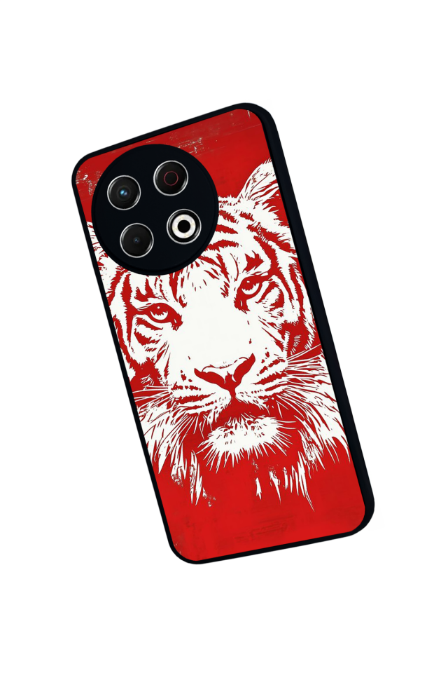 Tecno Spark 30 Pro Uyumlu Kirmizi ve Kaplan Tasarımlı Glossy Premium Kılıf