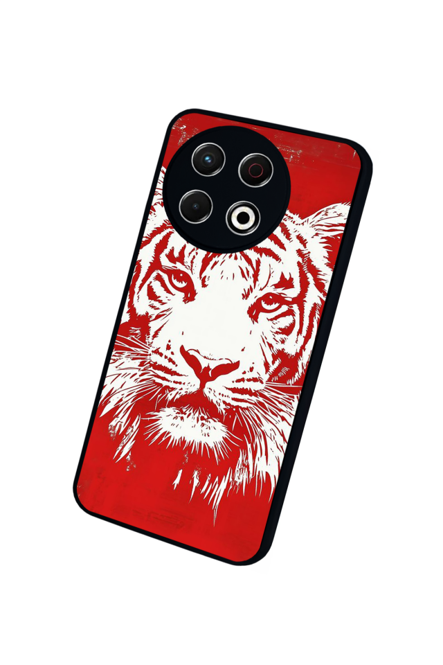 Tecno Spark 30 Pro Uyumlu Kirmizi ve Kaplan Tasarımlı Glossy Premium Kılıf