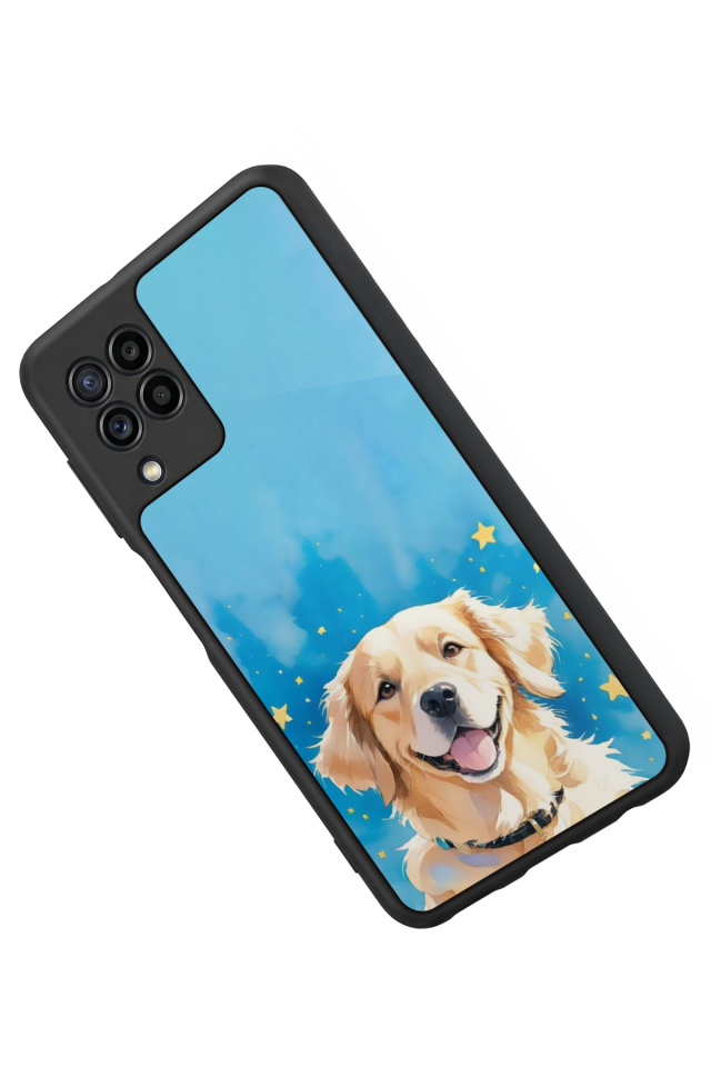 Samsung Galaxy M22 Uyumlu Golden Kopek Tasarımlı Glossy Premium Kılıf