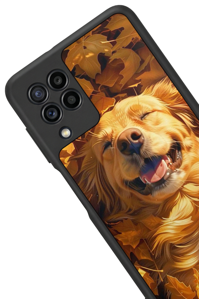 Samsung Galaxy M22 Uyumlu Golden Kopek Tasarımlı Glossy Premium Kılıf