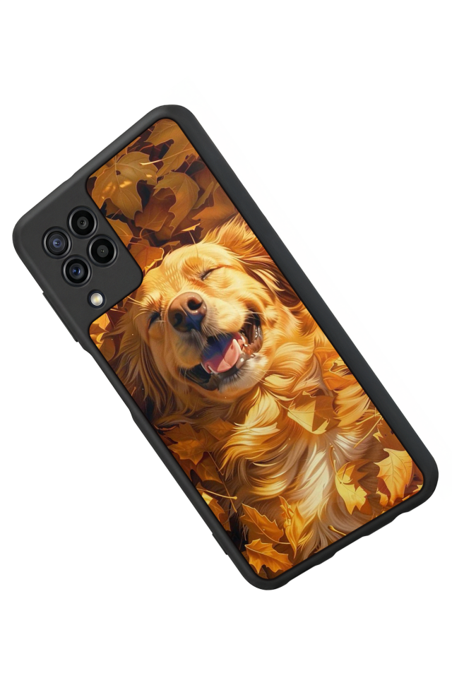 Samsung Galaxy M22 Uyumlu Golden Kopek Tasarımlı Glossy Premium Kılıf