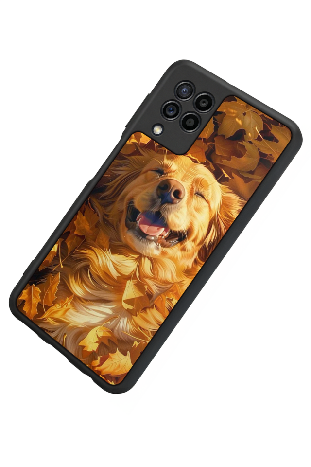 Samsung Galaxy M22 Uyumlu Golden Kopek Tasarımlı Glossy Premium Kılıf
