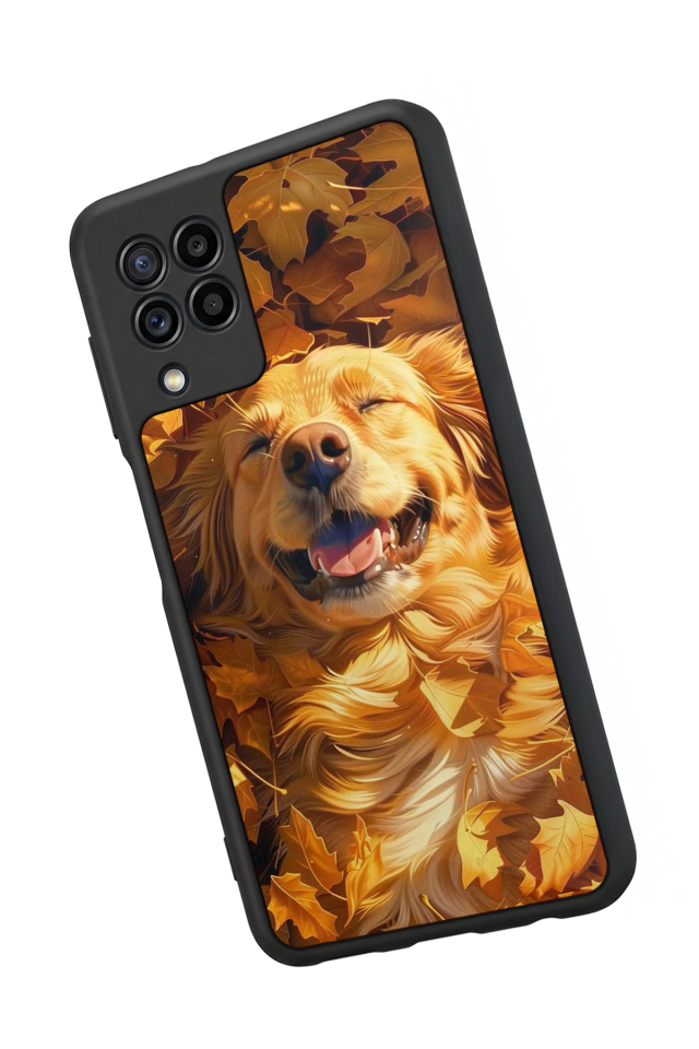 Samsung Galaxy M22 Uyumlu Golden Kopek Tasarımlı Glossy Premium Kılıf