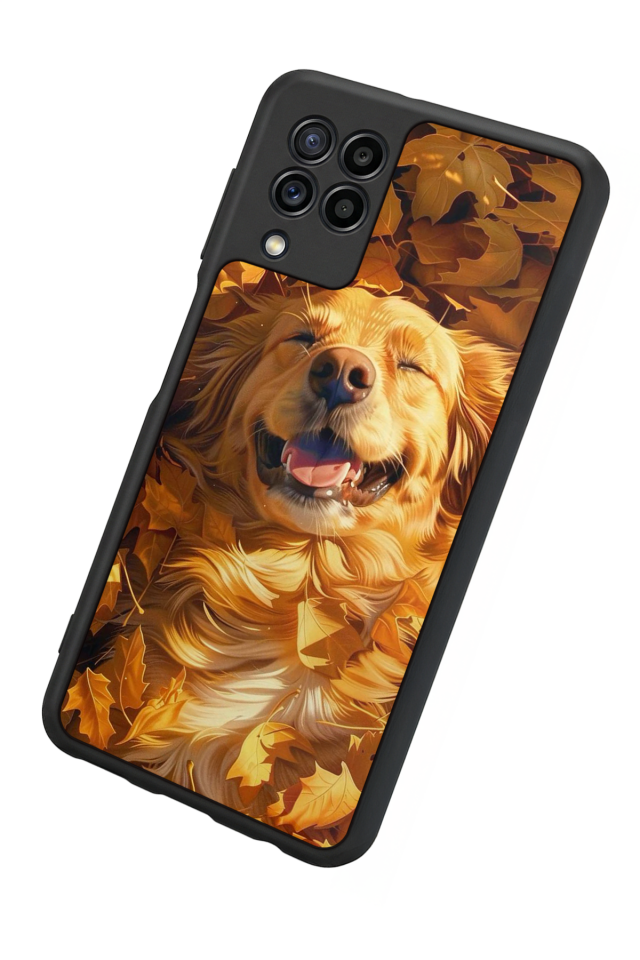 Samsung Galaxy M22 Uyumlu Golden Kopek Tasarımlı Glossy Premium Kılıf
