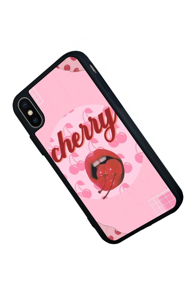 iPhone X/ XS Uyumlu Kiraz Tasarımlı Glossy Premium Kılıf