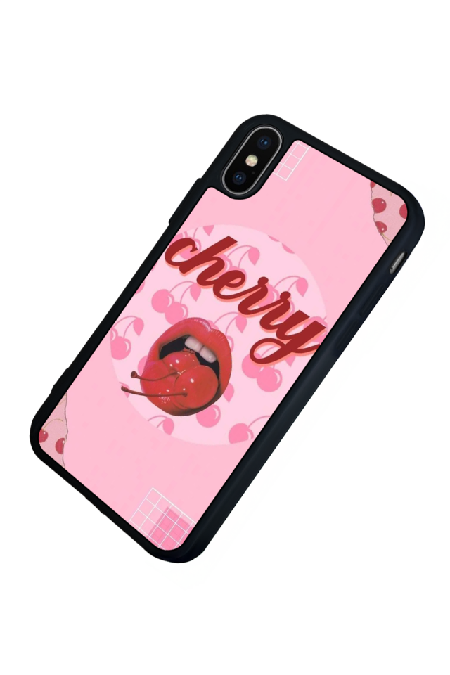 iPhone X/ XS Uyumlu Kiraz Tasarımlı Glossy Premium Kılıf