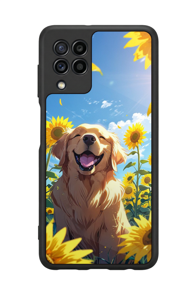 Samsung Galaxy M22 Uyumlu Golden Kopek Tasarımlı Glossy Premium Kılıf