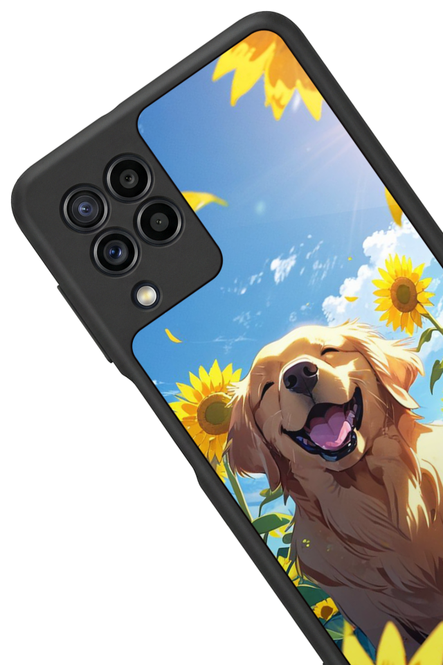 Samsung Galaxy M22 Uyumlu Golden Kopek Tasarımlı Glossy Premium Kılıf