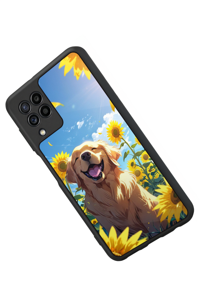 Samsung Galaxy M22 Uyumlu Golden Kopek Tasarımlı Glossy Premium Kılıf