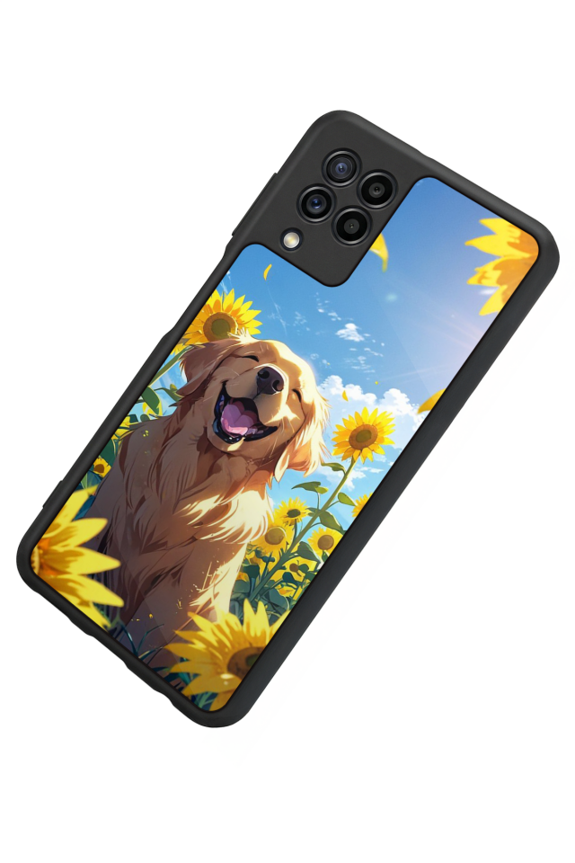 Samsung Galaxy M22 Uyumlu Golden Kopek Tasarımlı Glossy Premium Kılıf