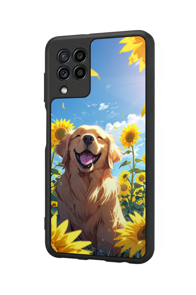 Samsung Galaxy M22 Uyumlu Golden Kopek Tasarımlı Glossy Premium Kılıf