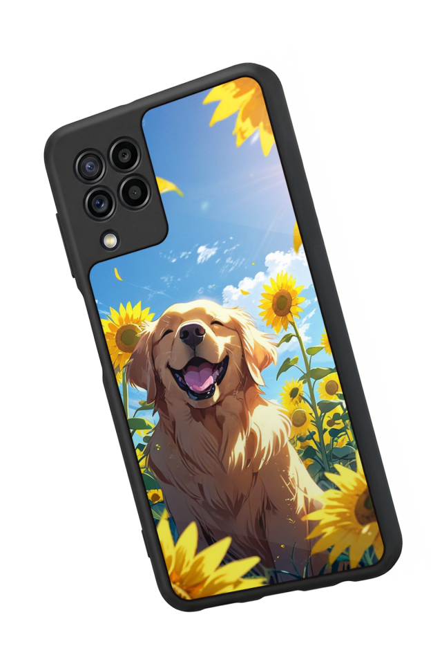 Samsung Galaxy M22 Uyumlu Golden Kopek Tasarımlı Glossy Premium Kılıf