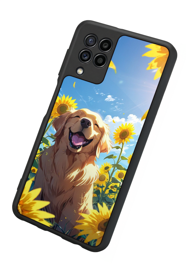 Samsung Galaxy M22 Uyumlu Golden Kopek Tasarımlı Glossy Premium Kılıf