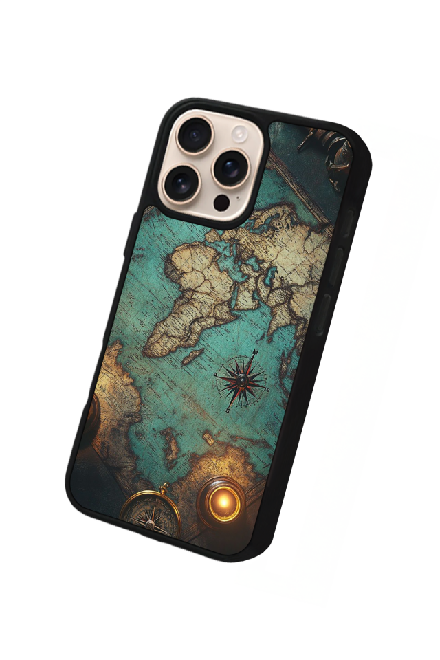 iPhone 16 Pro Uyumlu Harita Tasarımlı Glossy Premium Kılıf
