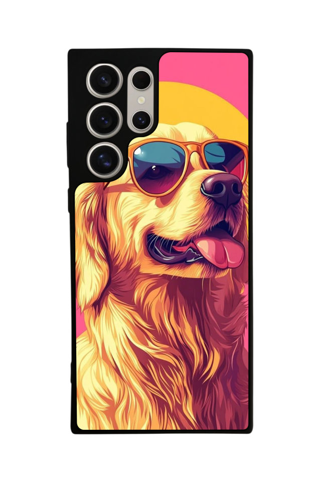 Samsung Galaxy S23 Ultra Uyumlu Golden Kopek Tasarımlı Glossy Premium Kılıf