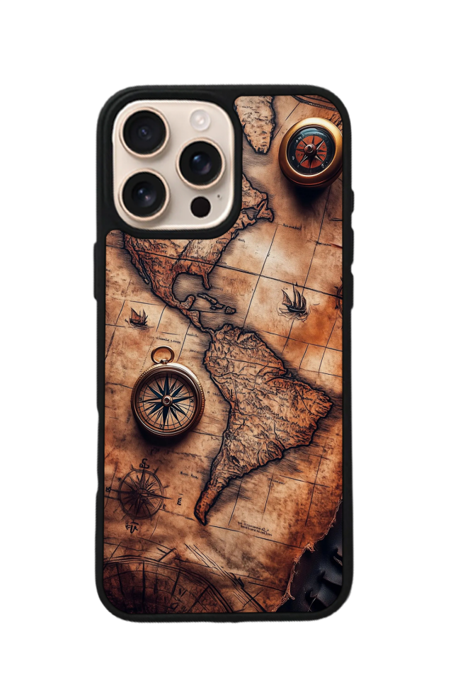 iPhone 16 Pro Uyumlu Harita Tasarımlı Glossy Premium Kılıf