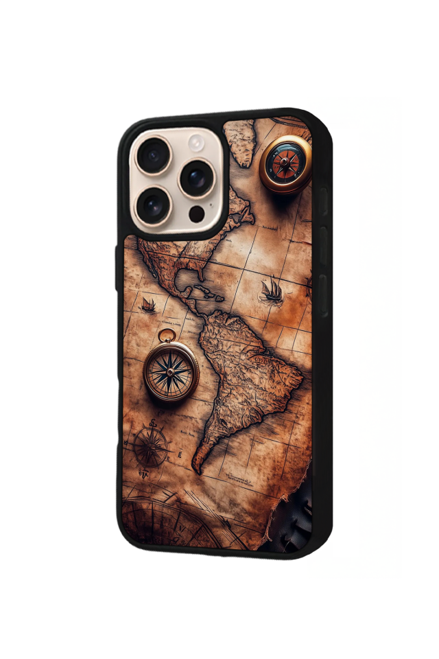 iPhone 16 Pro Uyumlu Harita Tasarımlı Glossy Premium Kılıf