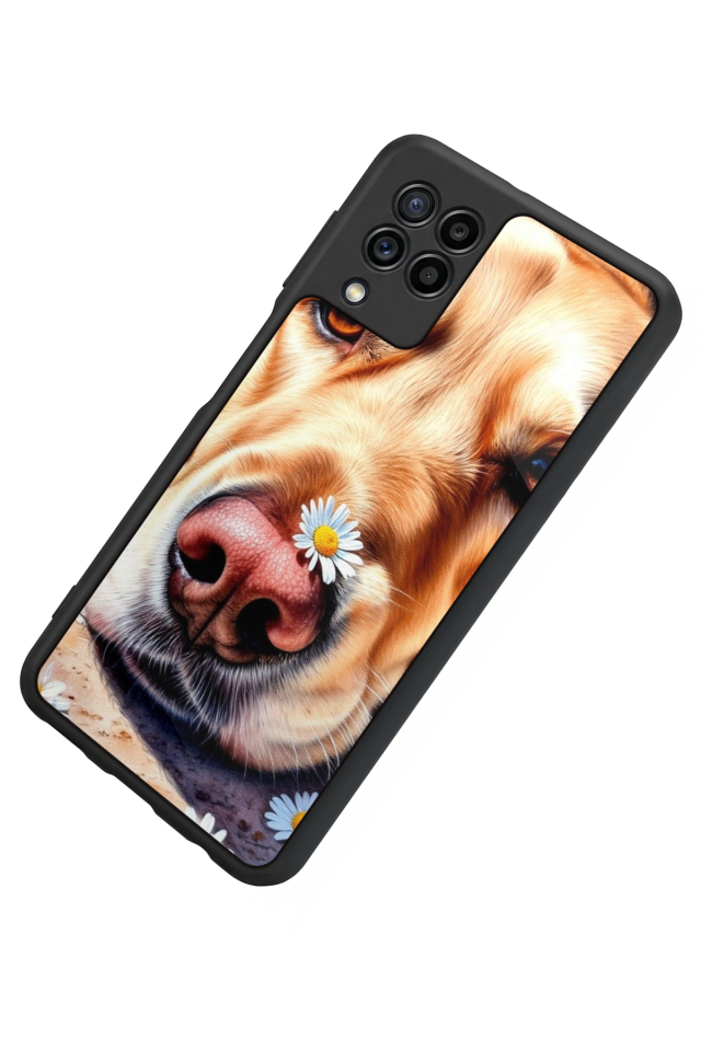 Samsung Galaxy M22 Uyumlu Golden Kopek Tasarımlı Glossy Premium Kılıf