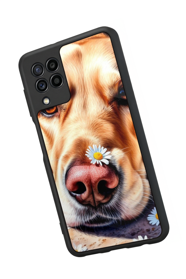 Samsung Galaxy M22 Uyumlu Golden Kopek Tasarımlı Glossy Premium Kılıf