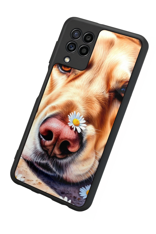 Samsung Galaxy M22 Uyumlu Golden Kopek Tasarımlı Glossy Premium Kılıf