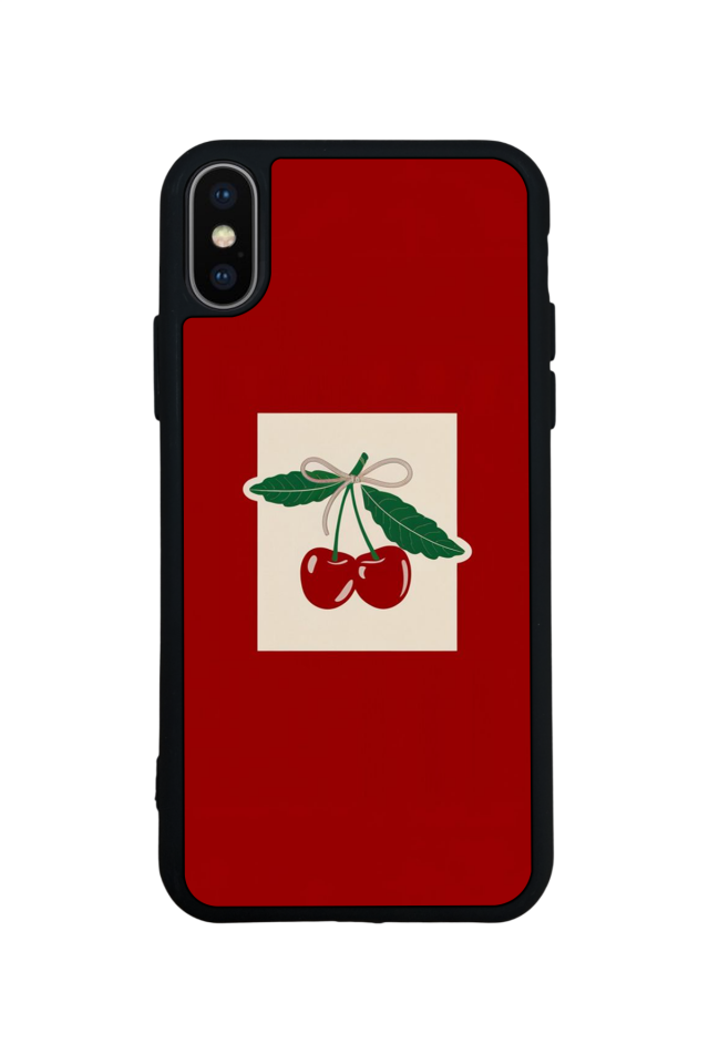 iPhone X/ XS Uyumlu Kiraz Tasarımlı Glossy Premium Kılıf