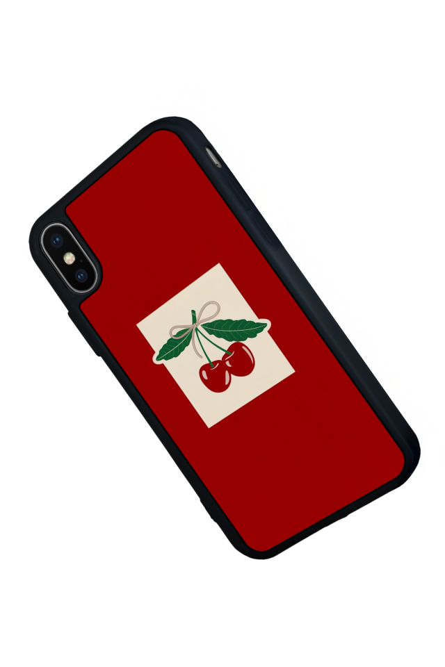 iPhone X/ XS Uyumlu Kiraz Tasarımlı Glossy Premium Kılıf