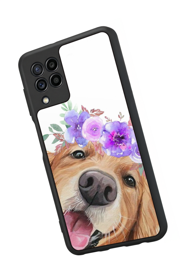 Samsung Galaxy M22 Uyumlu Golden Kopek Tasarımlı Glossy Premium Kılıf