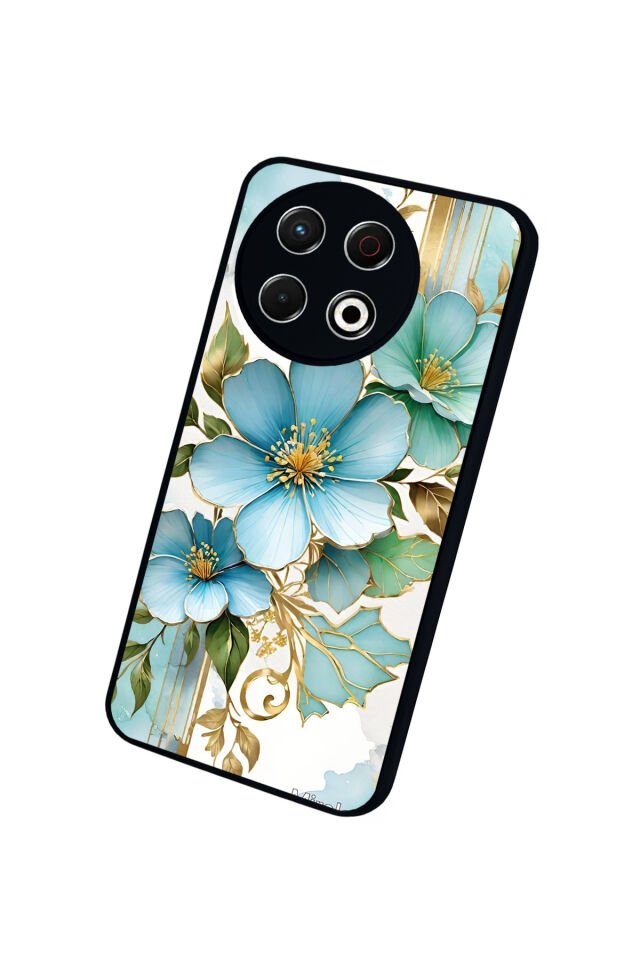 Tecno Spark 30 Pro Uyumlu Yaldizli Cicek Tasarımlı Glossy Premium Kılıf