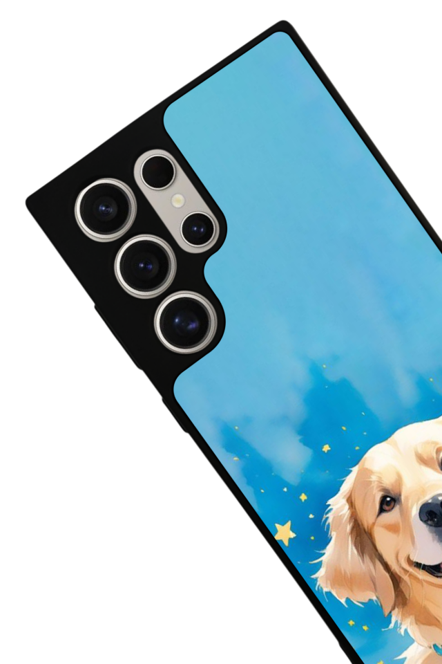 Samsung Galaxy S23 Ultra Uyumlu Golden Kopek Tasarımlı Glossy Premium Kılıf