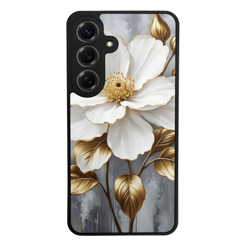 Samsung Galaxy S25 Uyumlu Yaldizli Cicek Tasarımlı Glossy Premium Kılıf