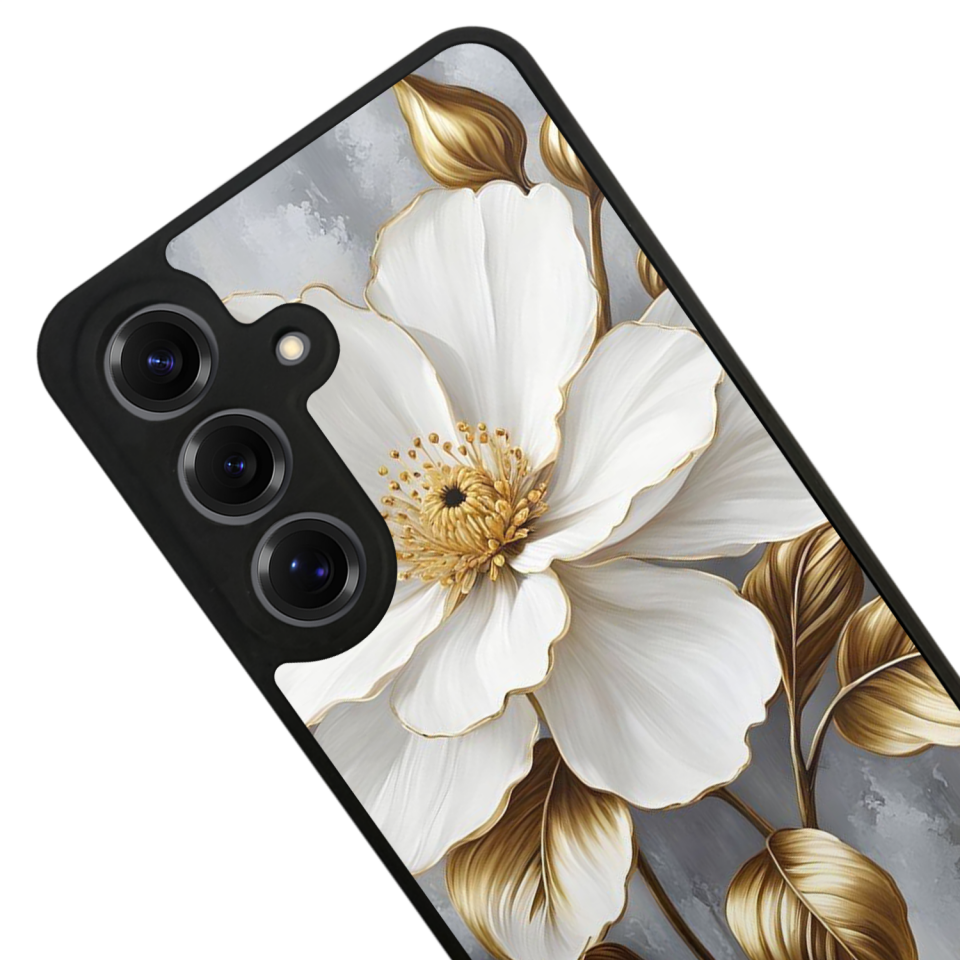 Samsung Galaxy S25 Uyumlu Yaldizli Cicek Tasarımlı Glossy Premium Kılıf