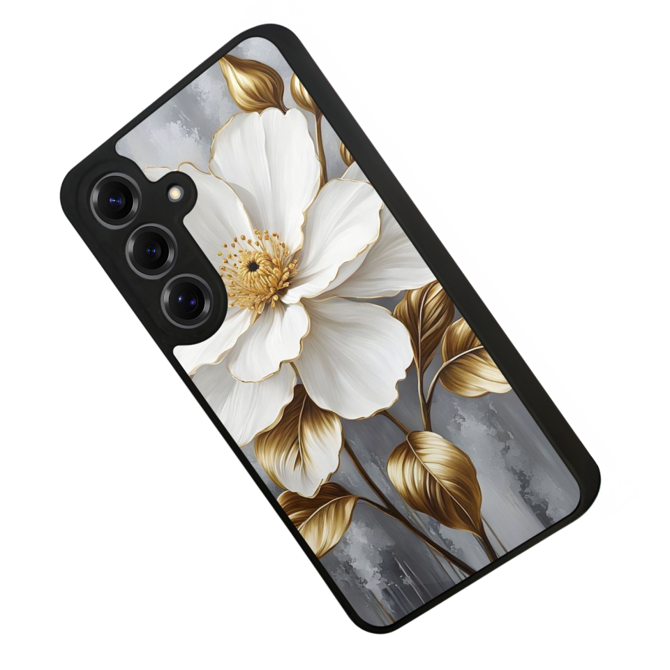Samsung Galaxy S25 Uyumlu Yaldizli Cicek Tasarımlı Glossy Premium Kılıf