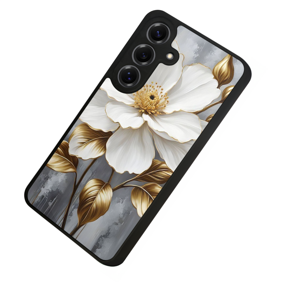 Samsung Galaxy S25 Uyumlu Yaldizli Cicek Tasarımlı Glossy Premium Kılıf