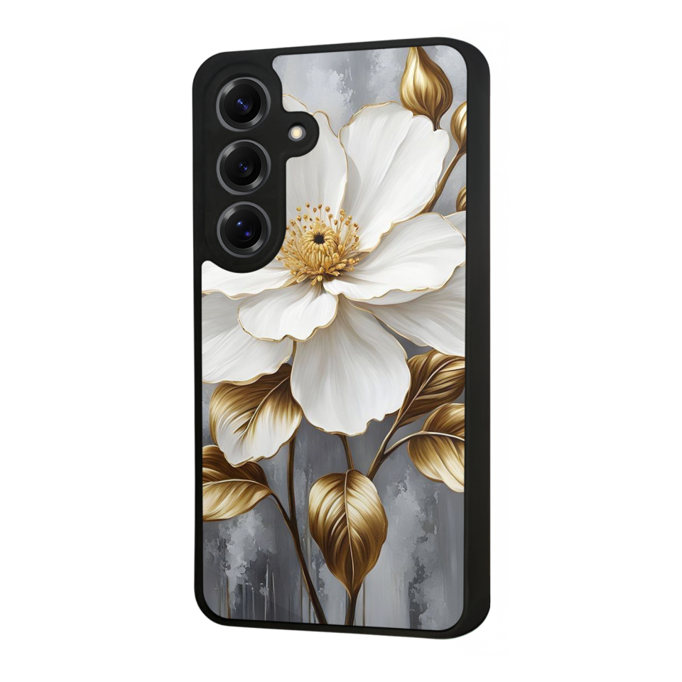 Samsung Galaxy S25 Uyumlu Yaldizli Cicek Tasarımlı Glossy Premium Kılıf