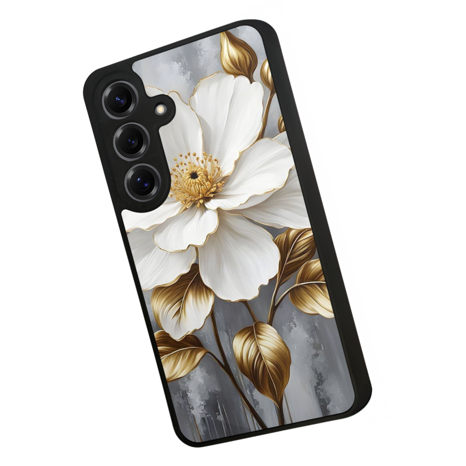 Samsung Galaxy S25 Uyumlu Yaldizli Cicek Tasarımlı Glossy Premium Kılıf