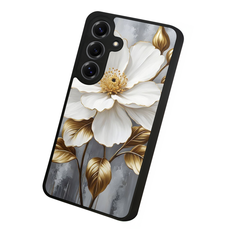 Samsung Galaxy S25 Uyumlu Yaldizli Cicek Tasarımlı Glossy Premium Kılıf