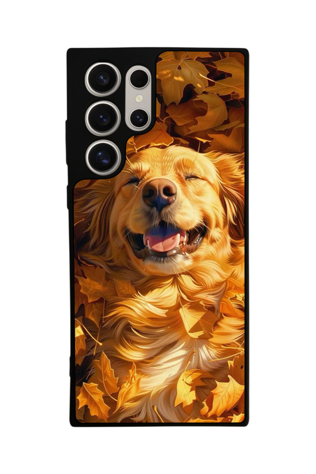 Samsung Galaxy S23 Ultra Uyumlu Golden Kopek Tasarımlı Glossy Premium Kılıf