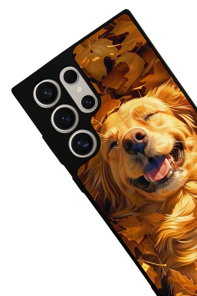 Samsung Galaxy S23 Ultra Uyumlu Golden Kopek Tasarımlı Glossy Premium Kılıf