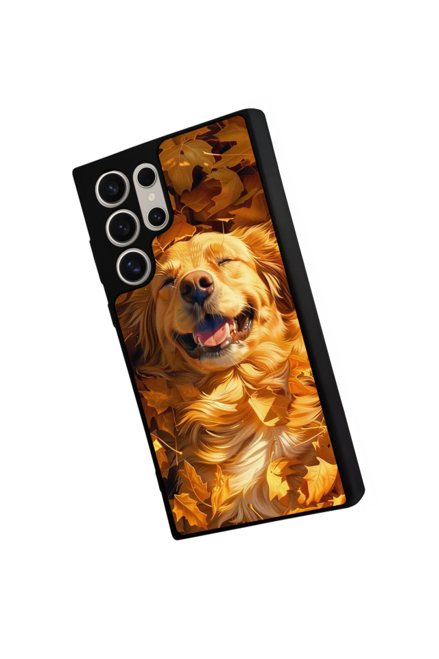 Samsung Galaxy S23 Ultra Uyumlu Golden Kopek Tasarımlı Glossy Premium Kılıf
