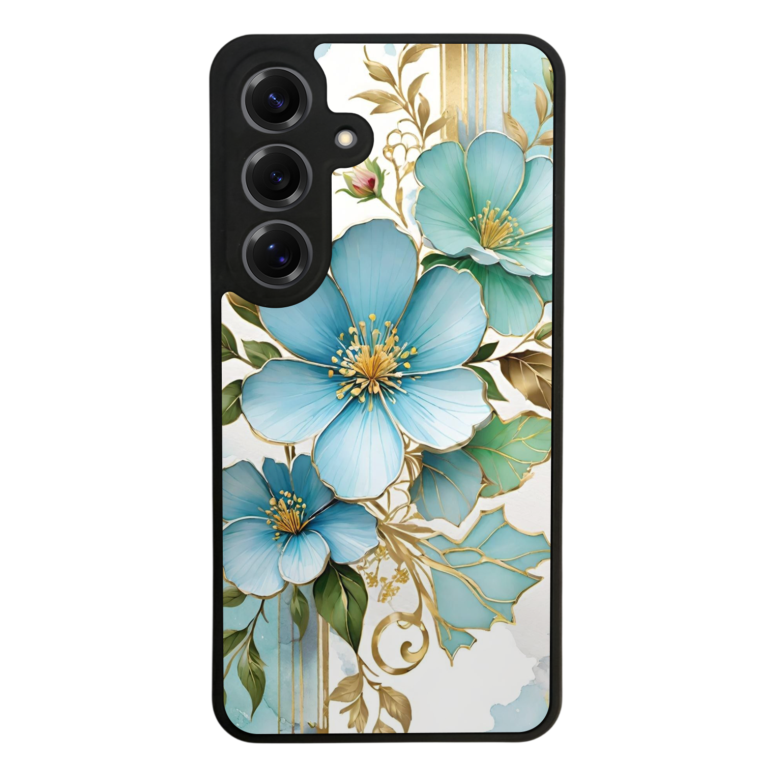 Samsung Galaxy S25 Uyumlu Yaldizli Cicek Tasarımlı Glossy Premium Kılıf