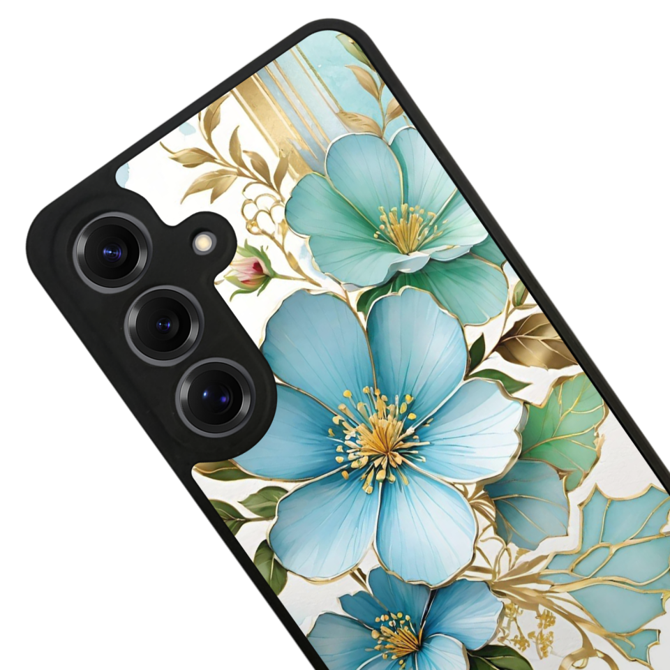 Samsung Galaxy S25 Uyumlu Yaldizli Cicek Tasarımlı Glossy Premium Kılıf