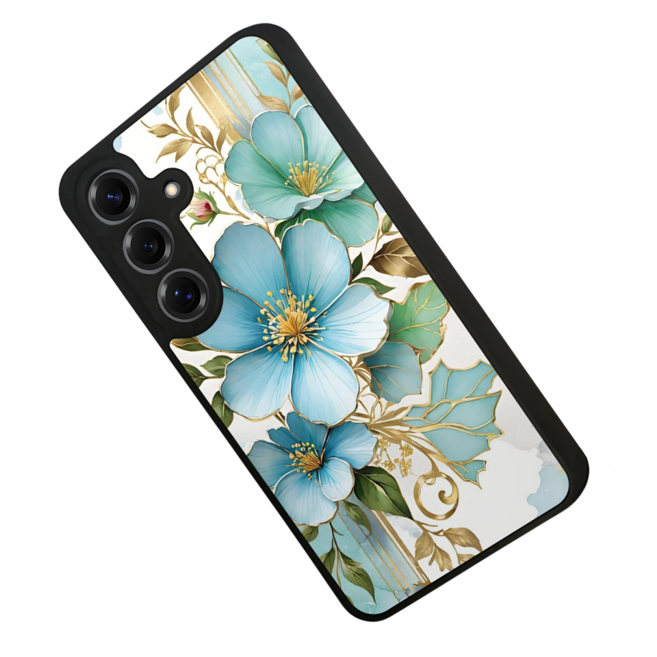 Samsung Galaxy S25 Uyumlu Yaldizli Cicek Tasarımlı Glossy Premium Kılıf