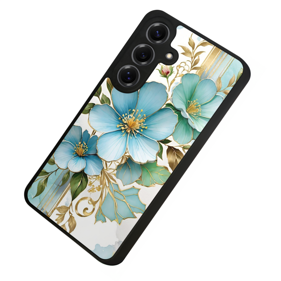 Samsung Galaxy S25 Uyumlu Yaldizli Cicek Tasarımlı Glossy Premium Kılıf