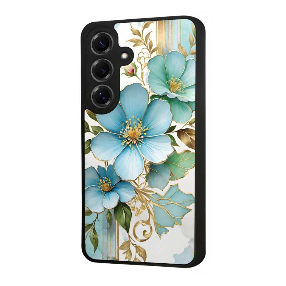 Samsung Galaxy S25 Uyumlu Yaldizli Cicek Tasarımlı Glossy Premium Kılıf