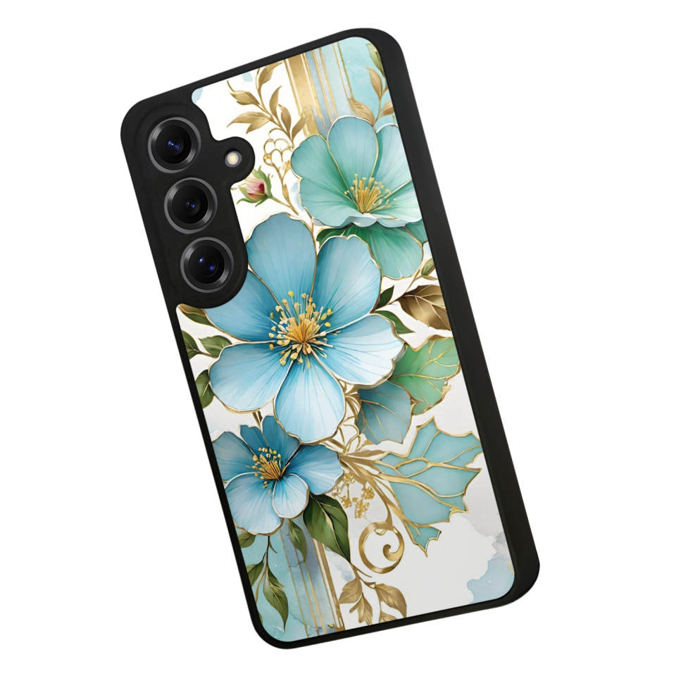 Samsung Galaxy S25 Uyumlu Yaldizli Cicek Tasarımlı Glossy Premium Kılıf